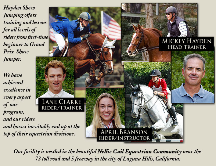 Mickey Hayden, Lane Clarke, and April Branson, Horse Trainers and Show Jumpers in Laguna Hills, California